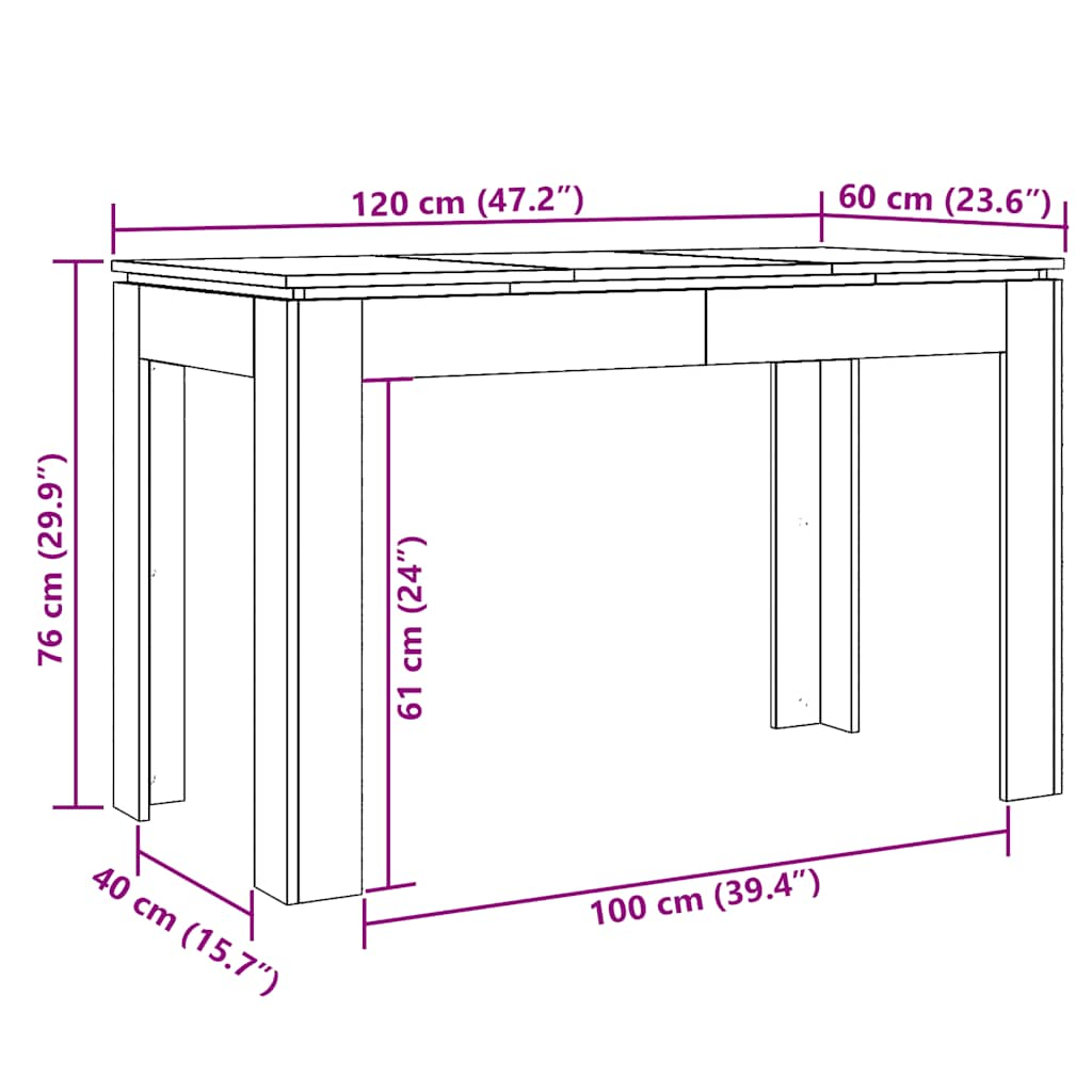 söögilaud Vana puit 120x60x76 cm Engineered Wood