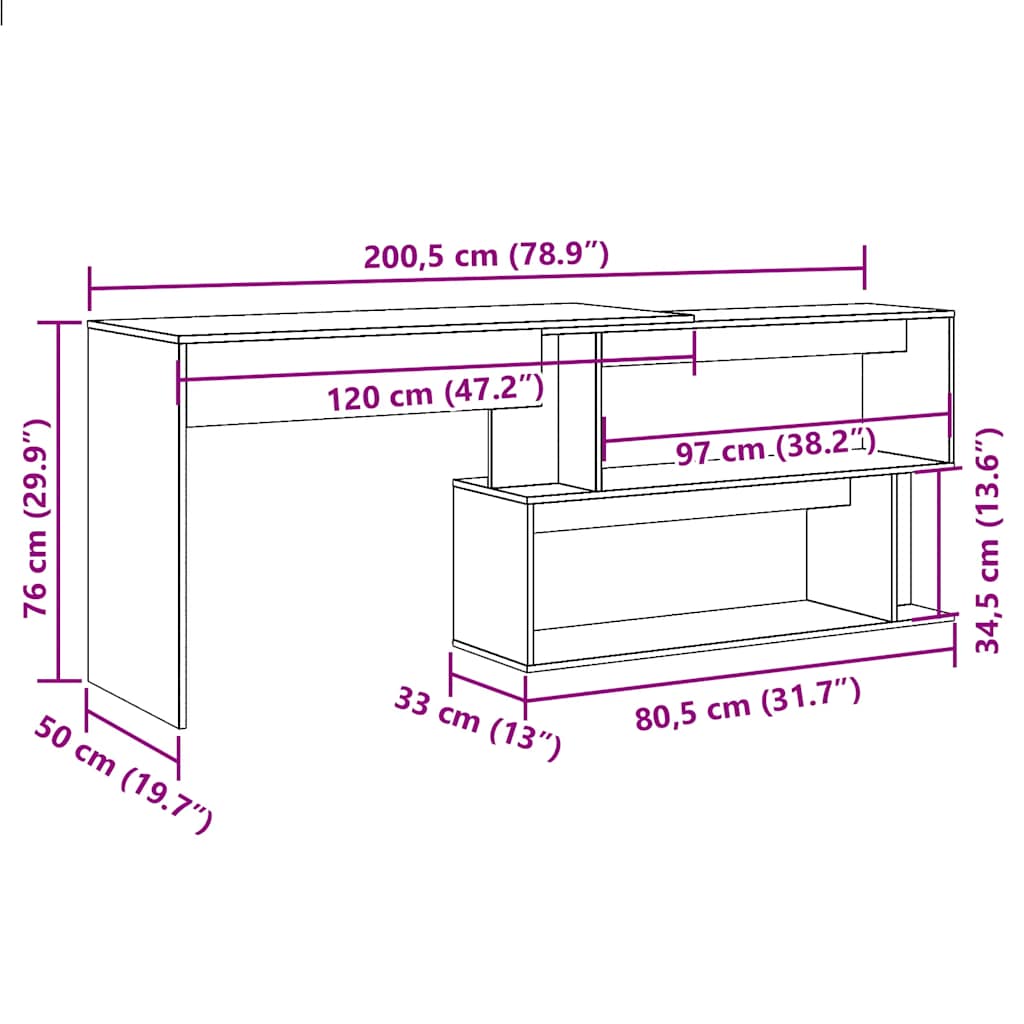 Nurgalaud Vana puit 200,5x50x76 cm Engineered Wood