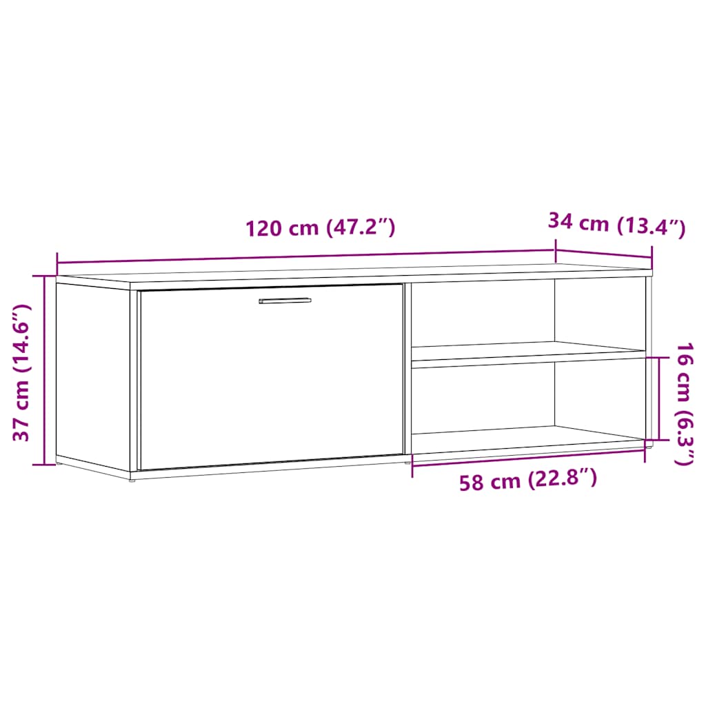 Тумба под телевизор Artisan Oak 120x34x37 см Инженерная древесина