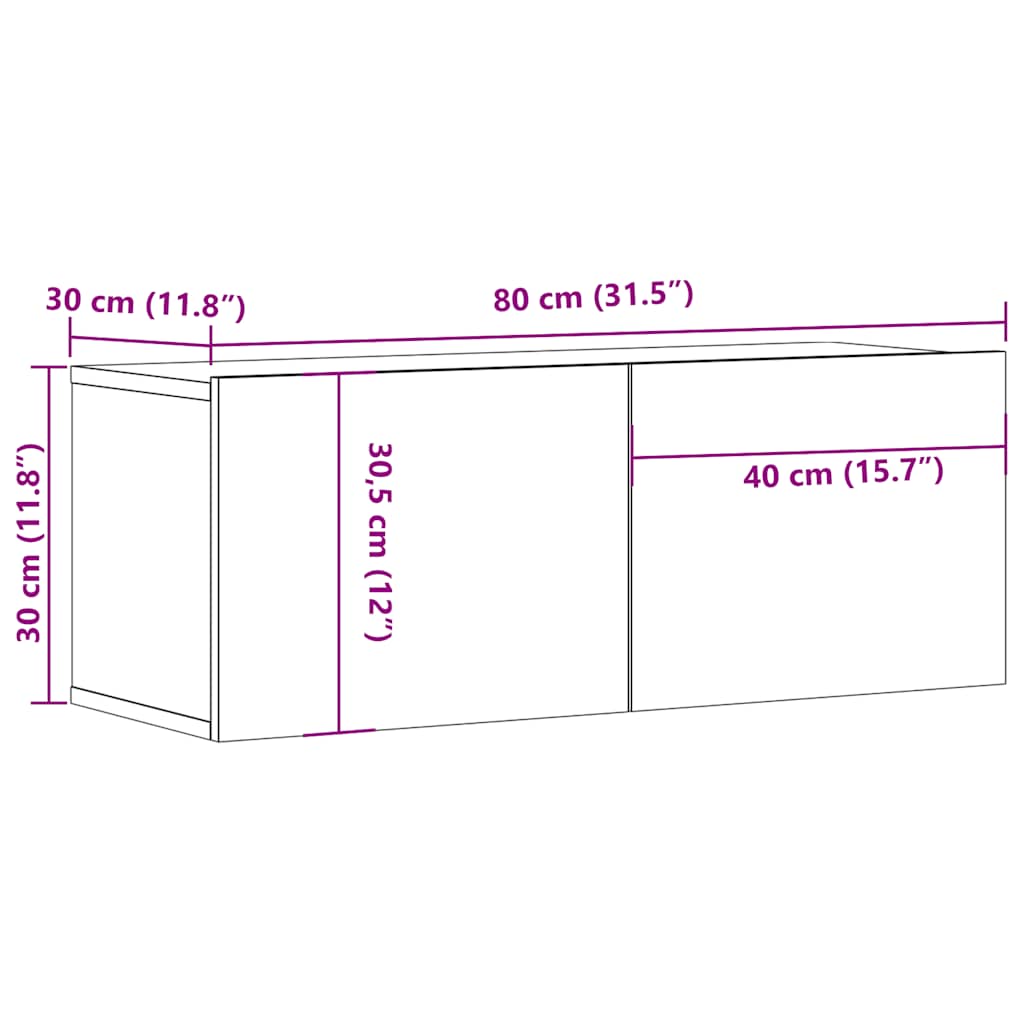 Seinale paigaldatav telerikapp Vana puit 80x30x30 cm