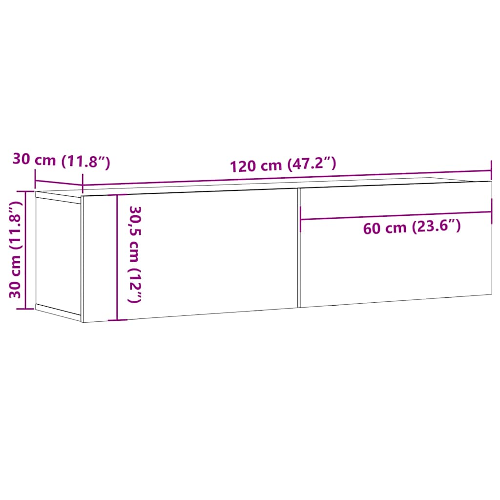 Настенная тумба под телевизор Старое дерево 120x30x30 см