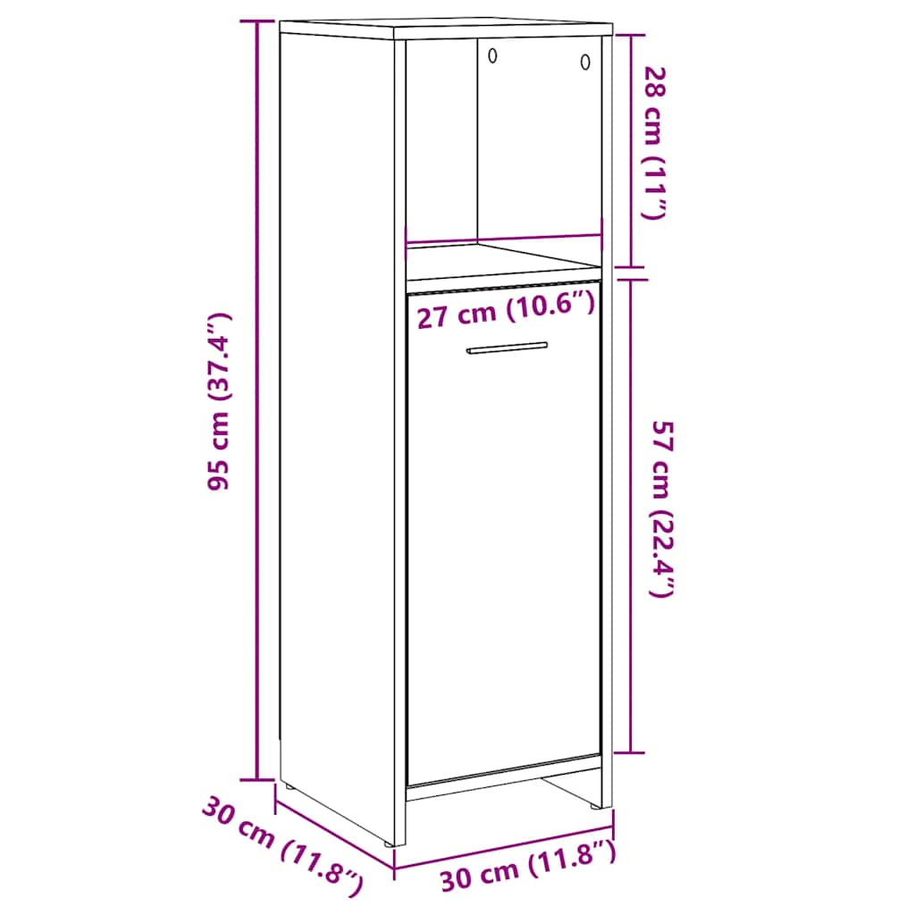 шкаф для ванной бетон серый 30 x 30 x 95 см ДСП