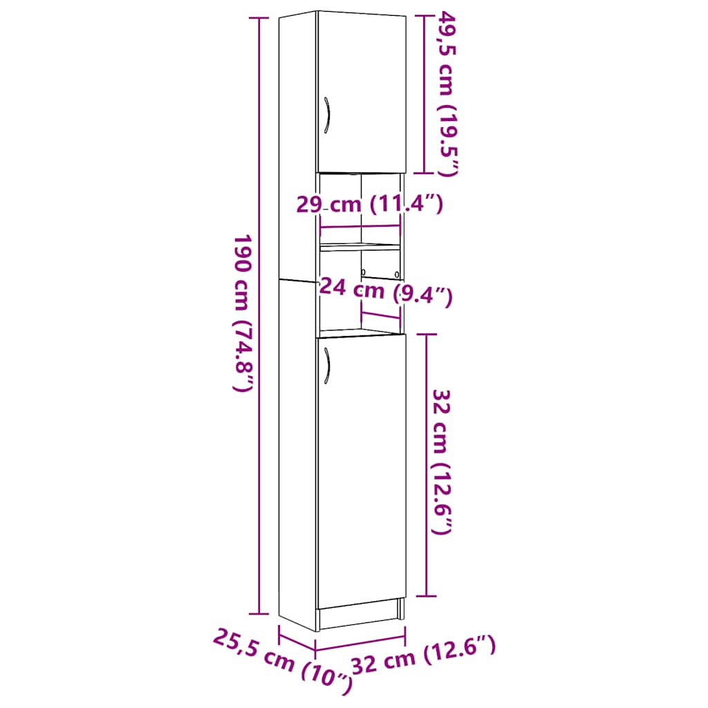 Vannitoakapp Vana puit 32x25,5x190 cm Tehniline puit