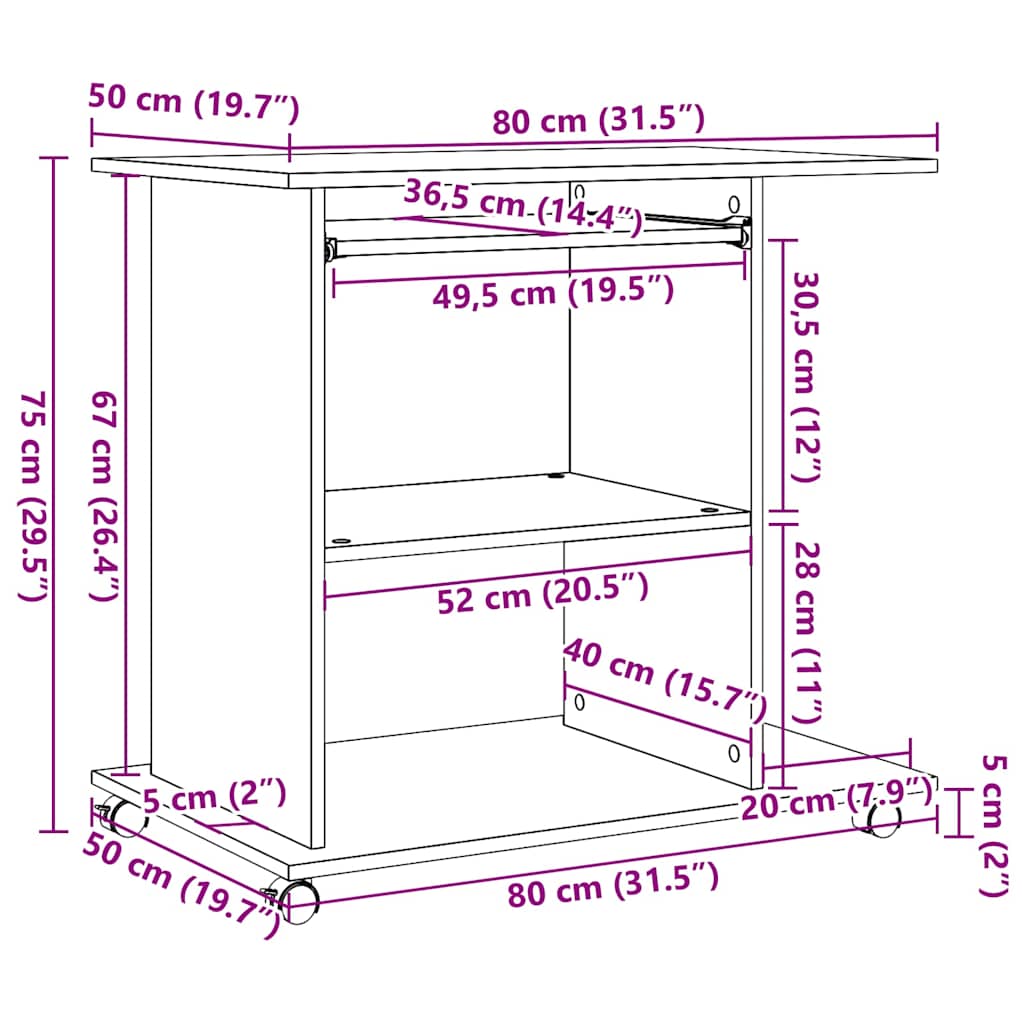 Компьютерный стол Старое дерево 80x50x75 см Инженерное дерево