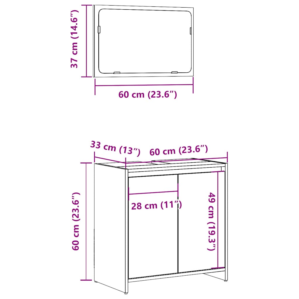 2-osaline vannitoa mööblikomplekt, betoonhall, tehispuit