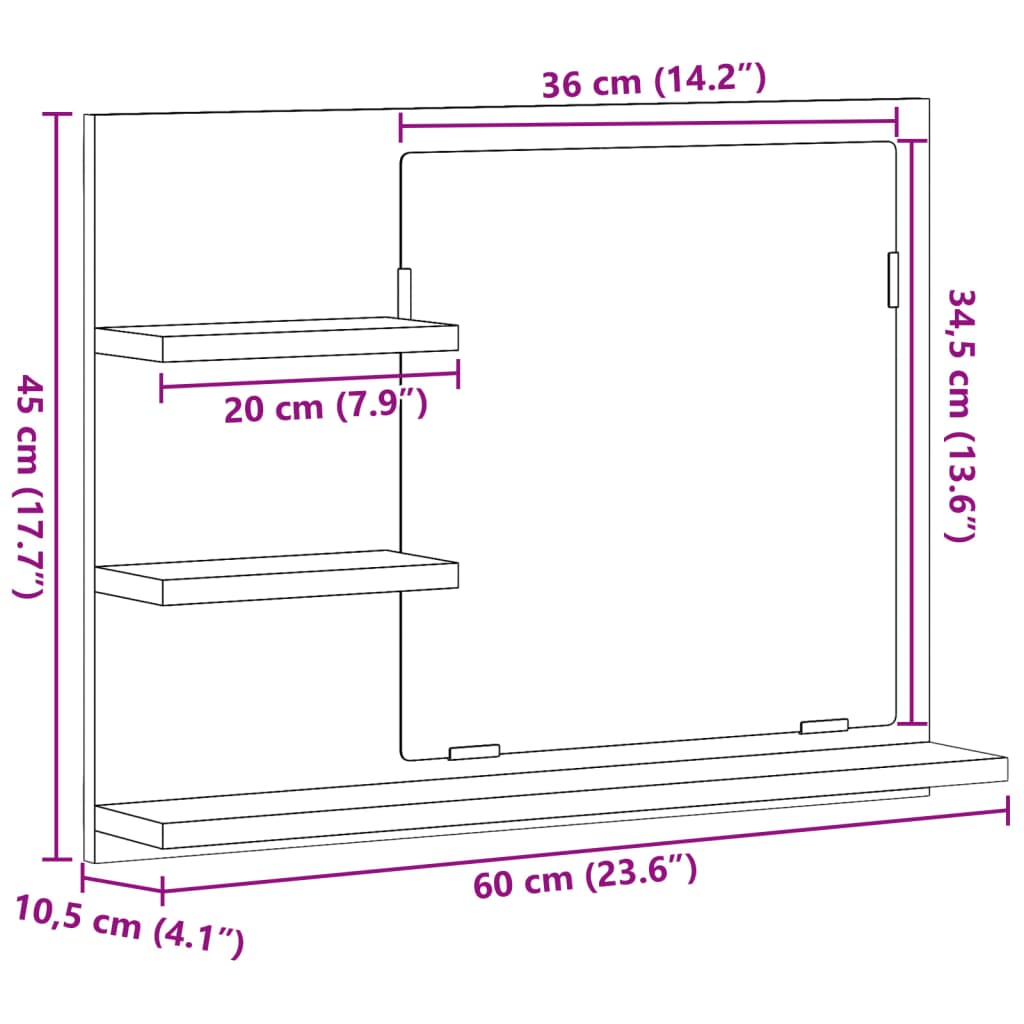 Зеркальный шкафчик для ванной комнаты, старое дерево 60x10,5x45 см