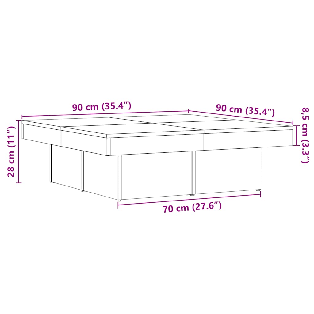 Журнальный столик Old Wood 90x90x28 см Engineered Wood