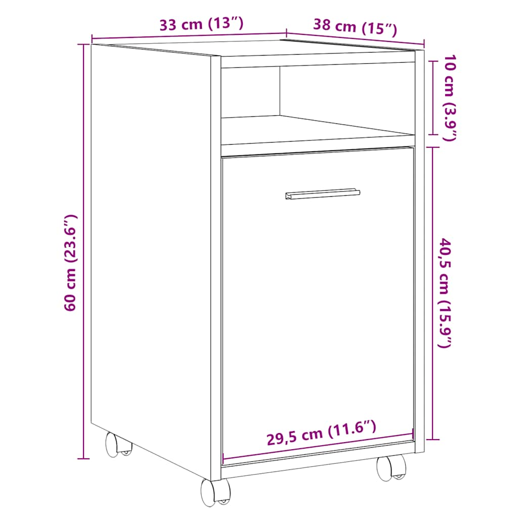 Ratastega kapp Vana puit 33x38x60 cm Engineered Wood