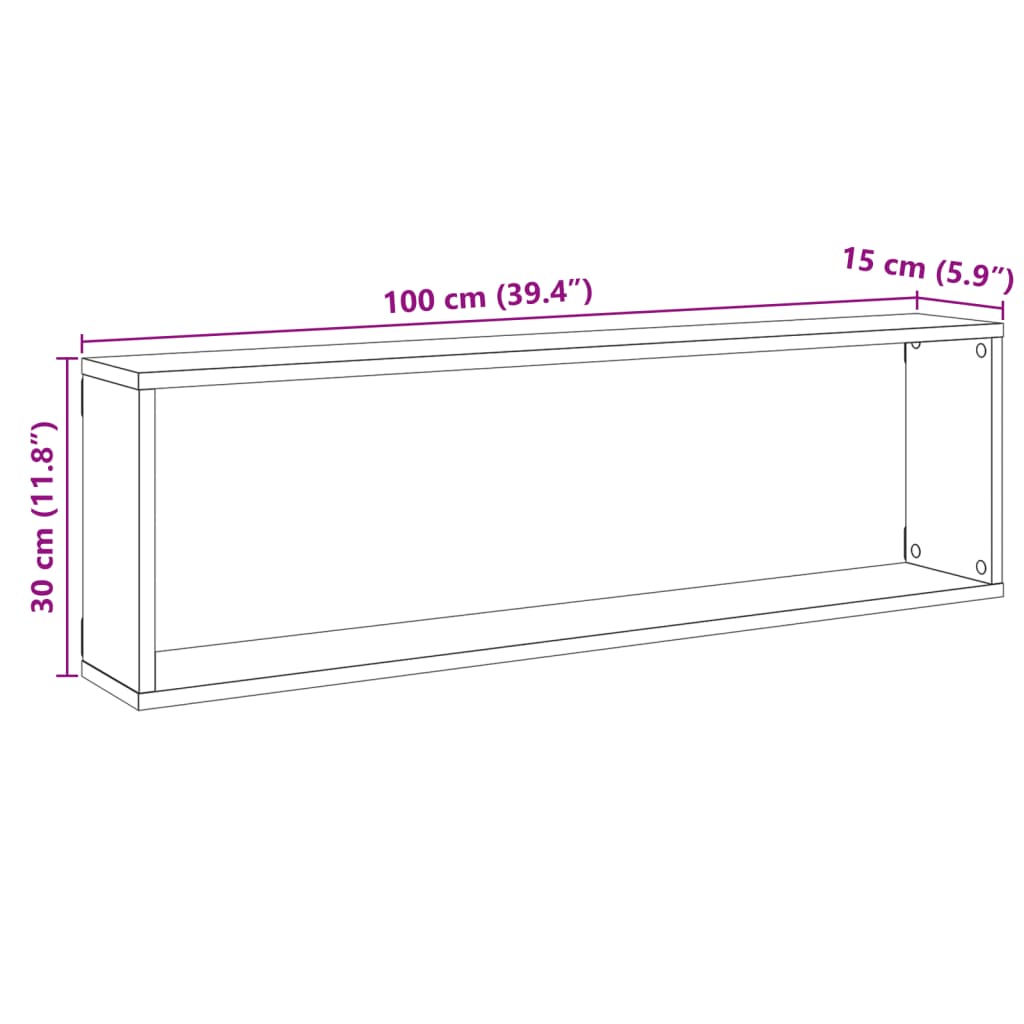 kuubikukujulised riiulid 2 tk vana puit 100x15x30 cm tehispuit