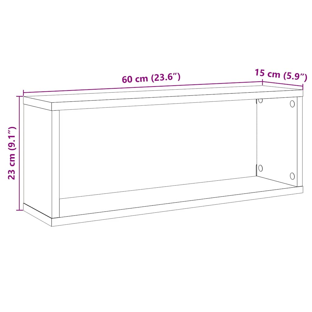 Seinakuubikuriiulid 2 tk Vana puit 60x15x23 cm Tehnopuit