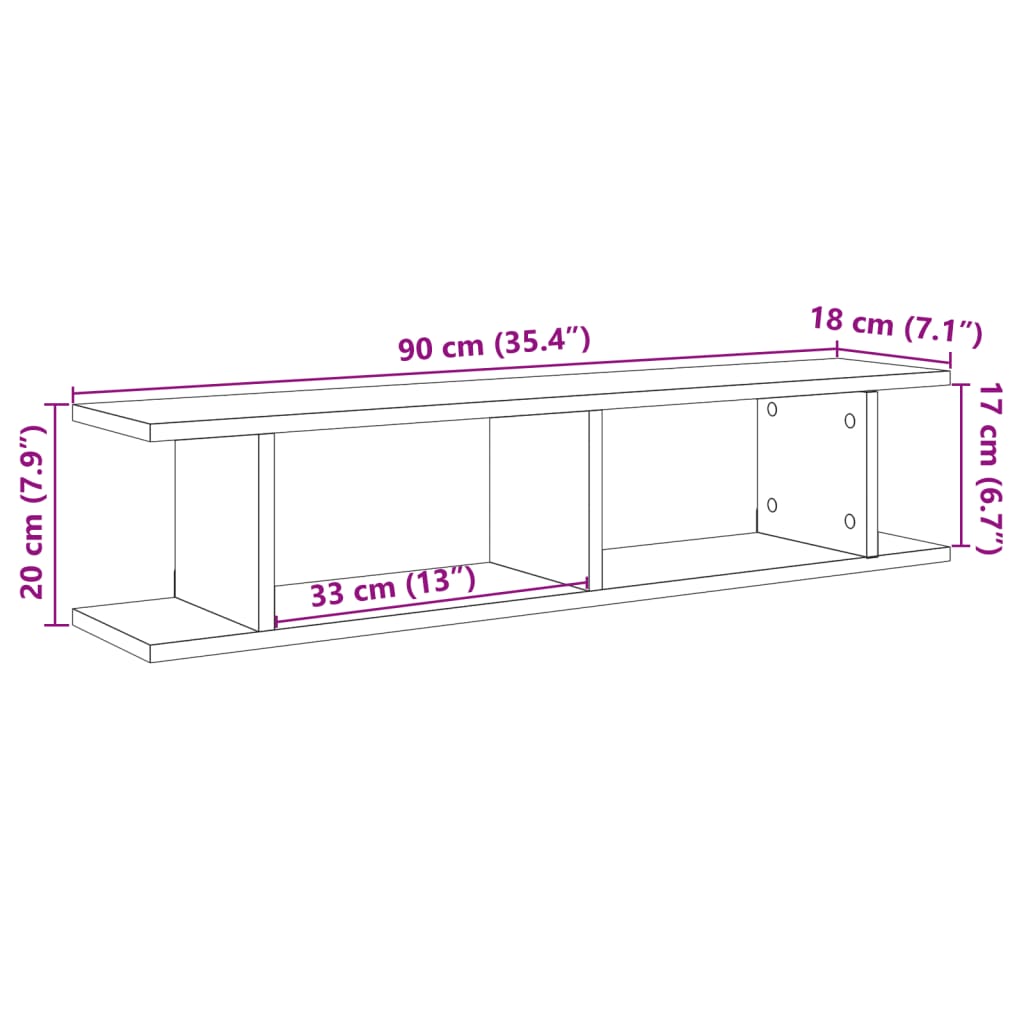 kuubikukujulised riiulid 2 tk käsitöötamm 90x18x20 cm tehispuit