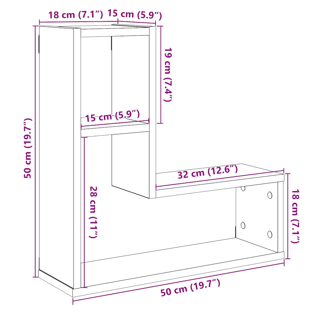 Seinakuubikuriiulid 2 tk Vana puit 50x15x50 cm Tehnopuit