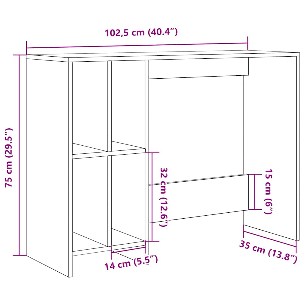 kirjutuslaud Vana puit 102,5x35x75 cm Engineered Wood