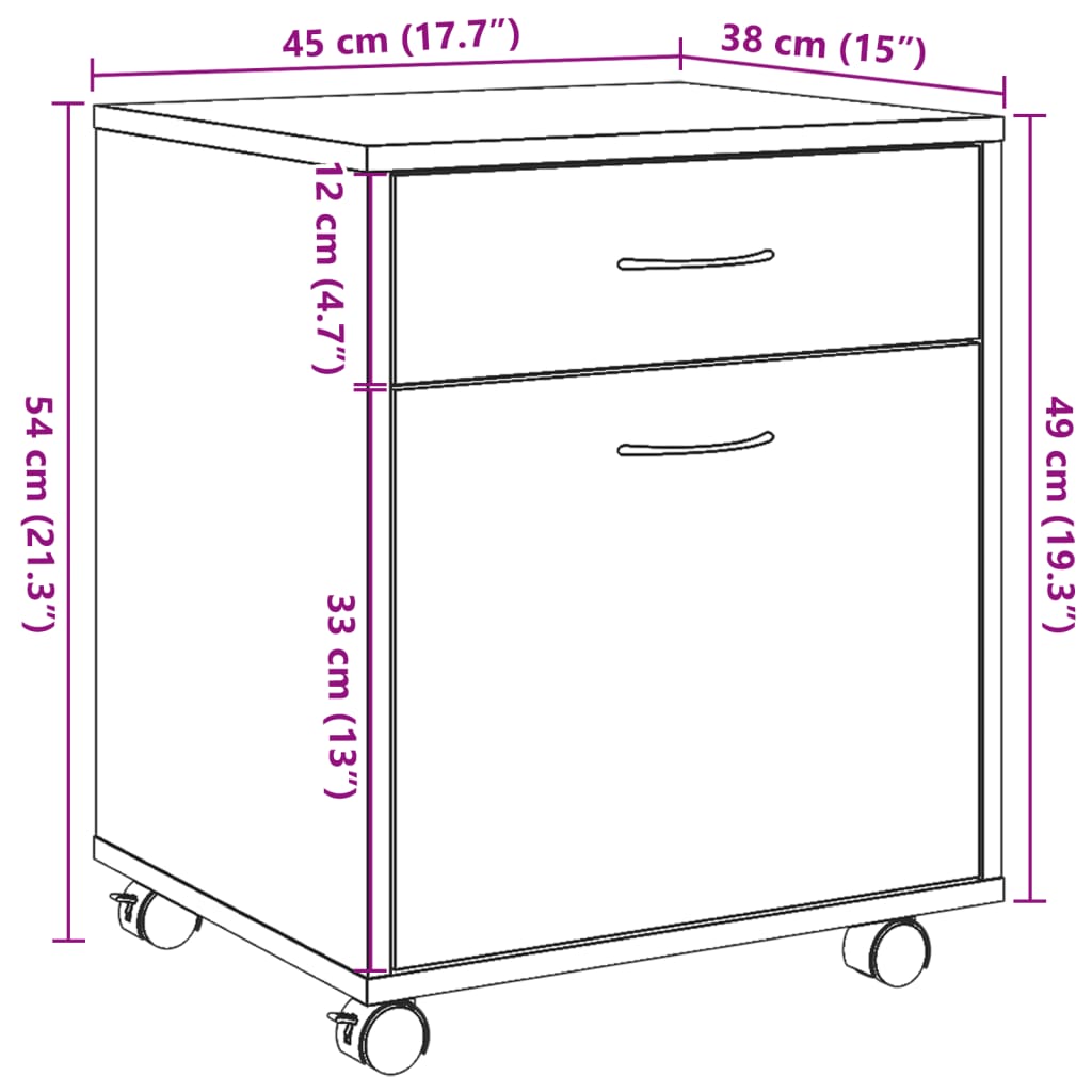 Шкаф на колесах Старое дерево 45x38x54 см Инженерная древесина