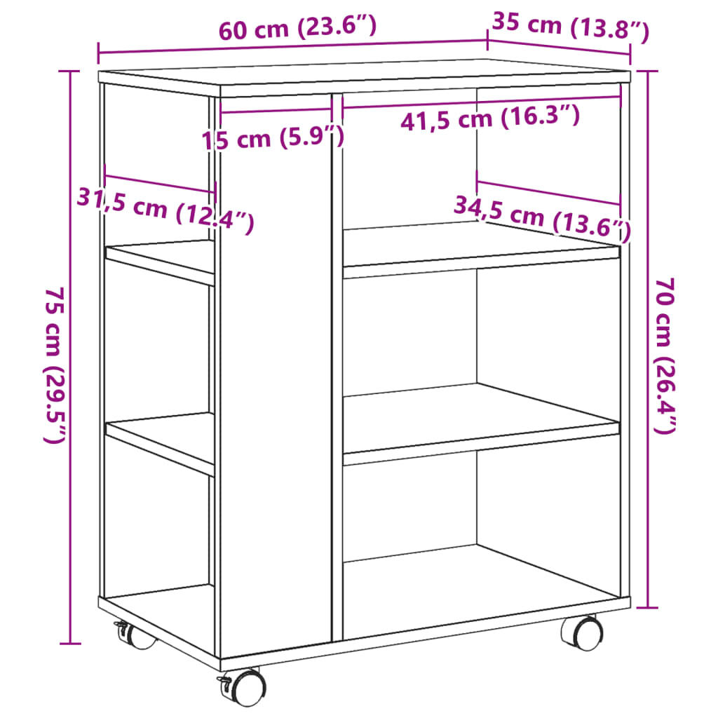 Rullkapp Vana puit 60x35x75 cm Engineered Wood