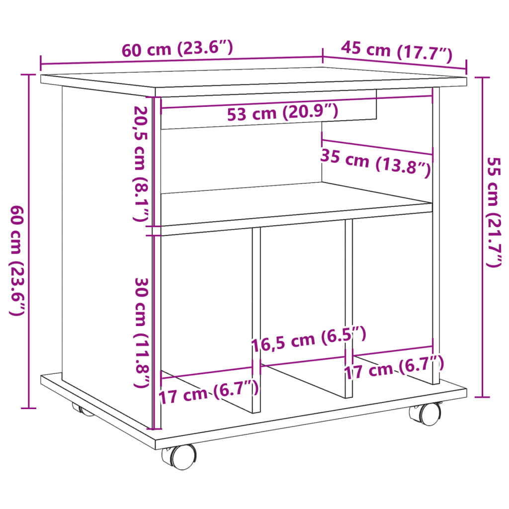 Шкаф на колесах Старое дерево 60x45x60 см Инженерная древесина