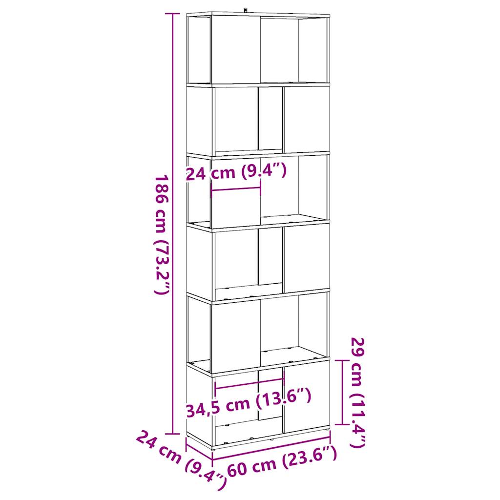 Книжный шкаф/перегородка Старое дерево 60x24x186 см