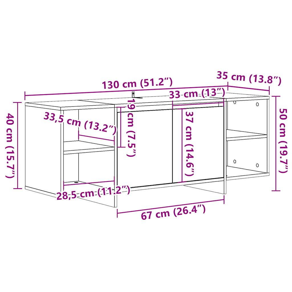 Тумба под телевизор Old Wood 130x35x50 см Инженерная древесина