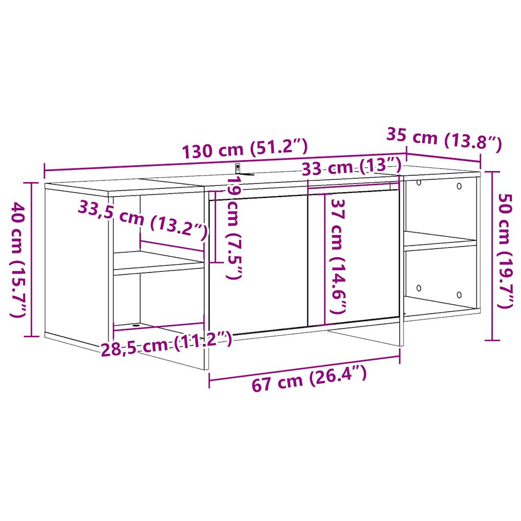 Тумба под телевизор Artisan Oak 130x35x50 см Инженерная древесина