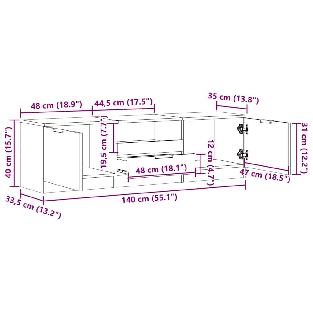 telerikapp Old Wood 140x35x40 cm Engineered Wood