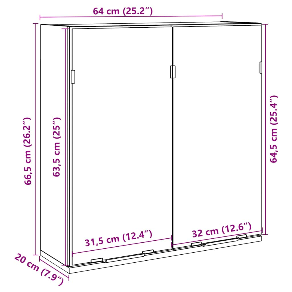 Vannitoa peegelkapp Vana puit 64x20x66,5 cm Tehispuit