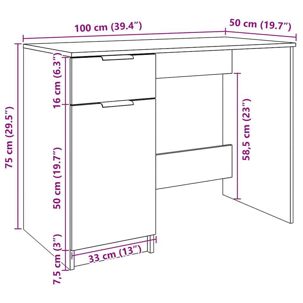 kirjutuslaud Vana puit 100x50x75 cm Engineered Wood