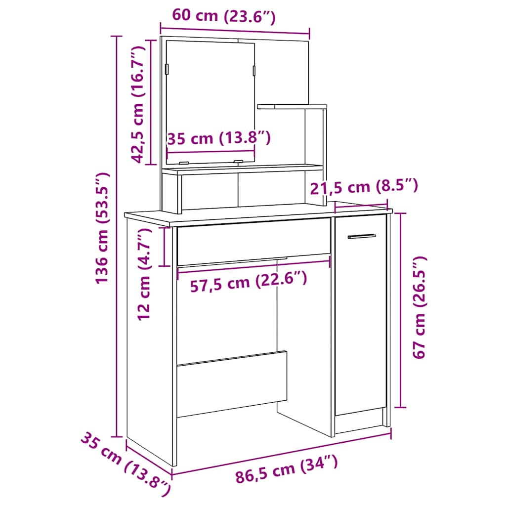 peegliga tualettlaud Artisan tamm 86,5x35x136 cm