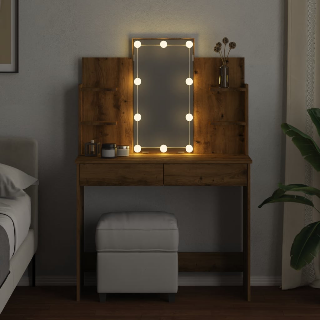 LED-valgustitega tualettlaud Artisan tamm 96x40x142 cm