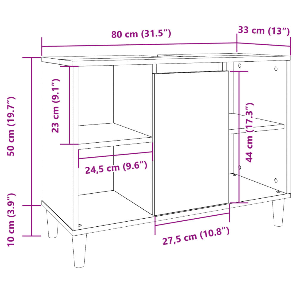 vannitoakapp, betoonhall, 80 x 33 x 60 cm, tehispuit