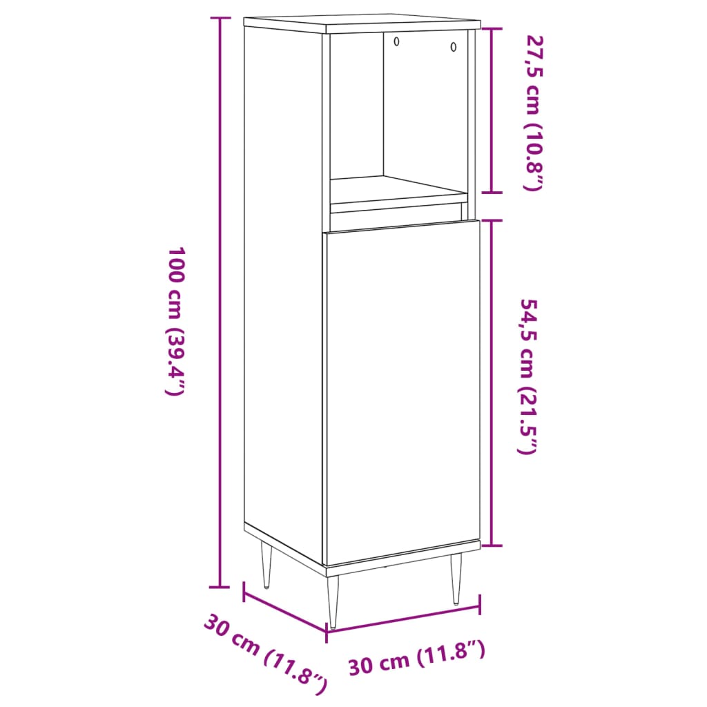 vannitoakapp, betoonhall, 30 x 30 x 100 cm, tehispuit