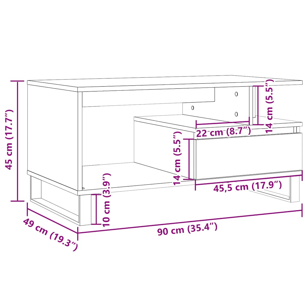 Журнальный столик Old Wood 90x49x45 см Engineered Wood