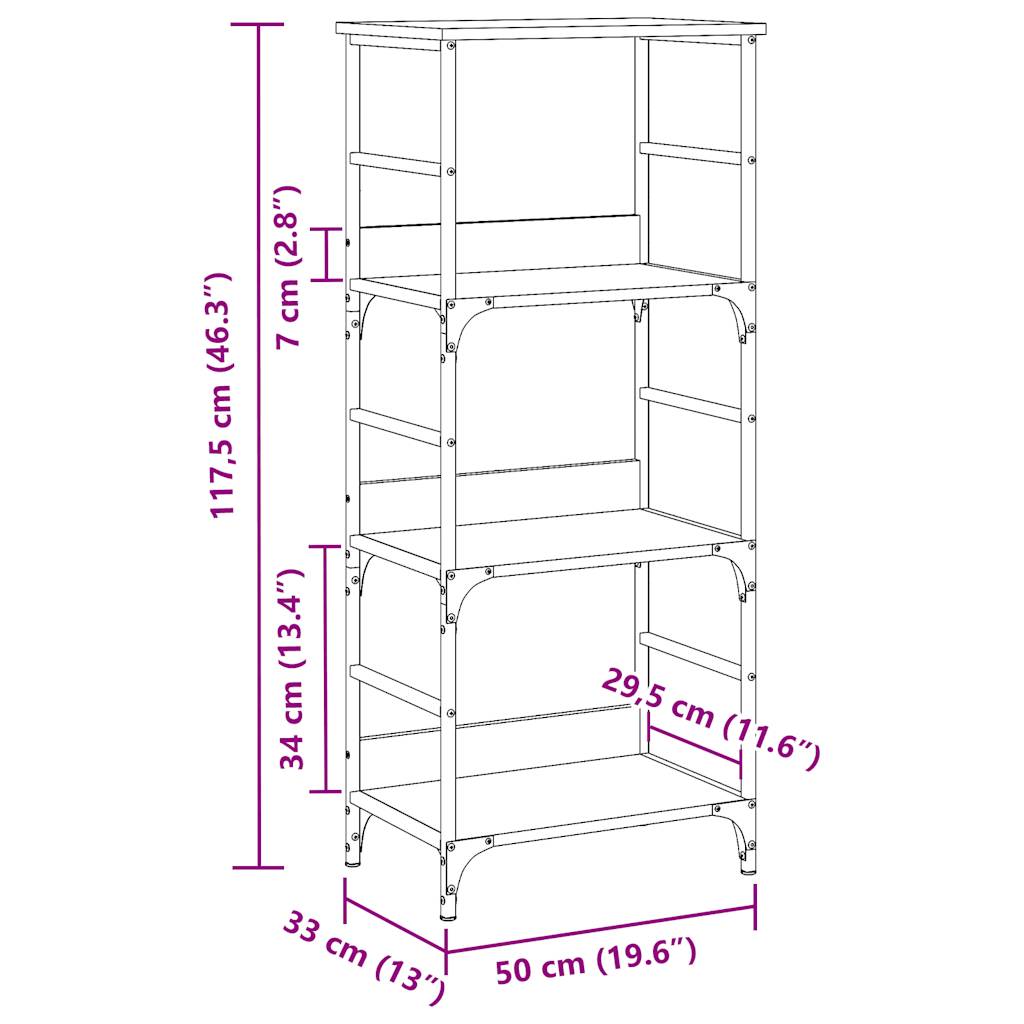 Книжный шкаф Старое дерево 50x33x117,5 см Инженерное дерево