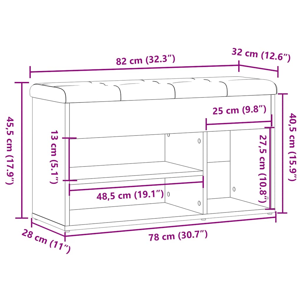 Скамейка для обуви Старое дерево 82x32x45,5 см Инженерное дерево