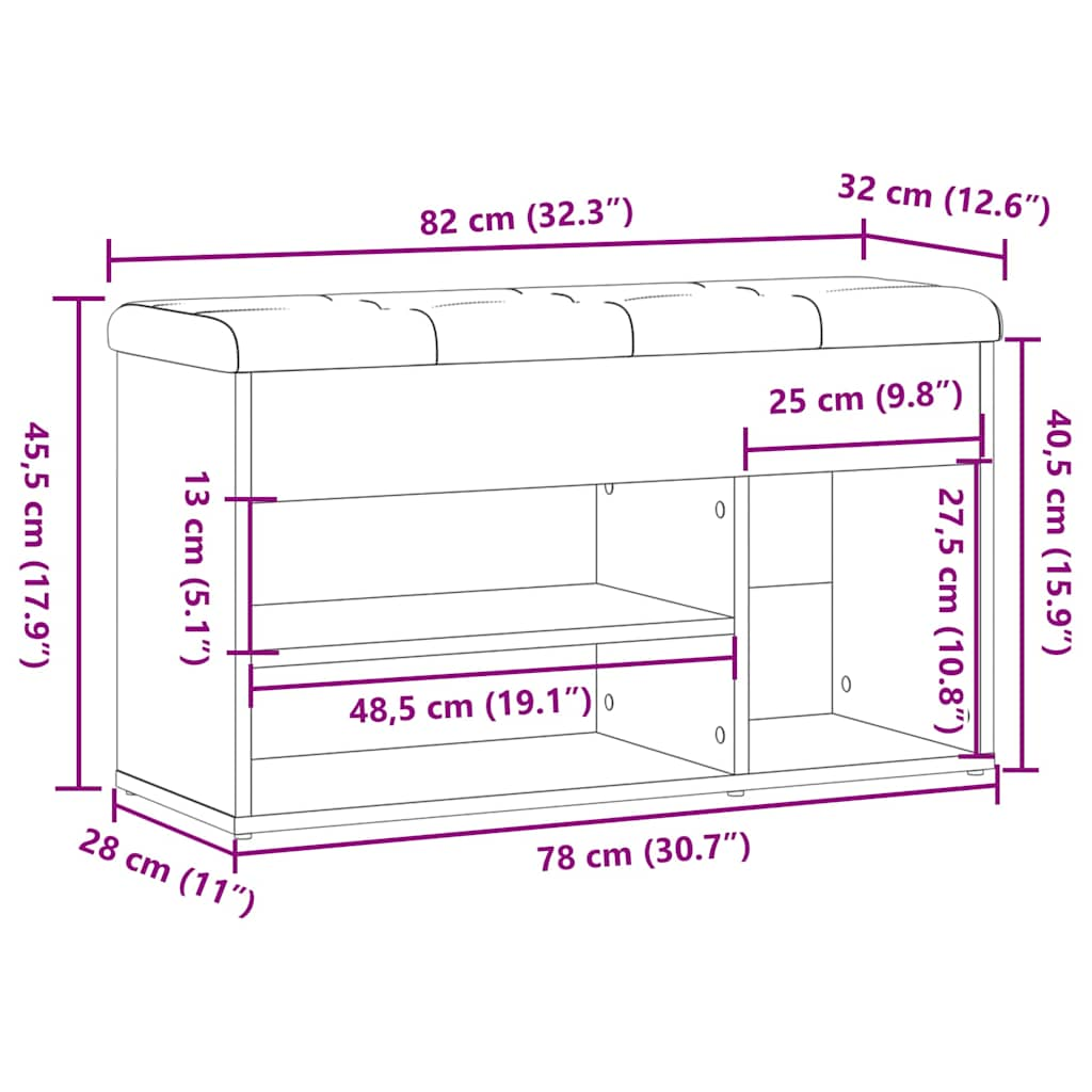 Скамейка для обуви Artisan дуб 82x32x45,5 см строительная древесина