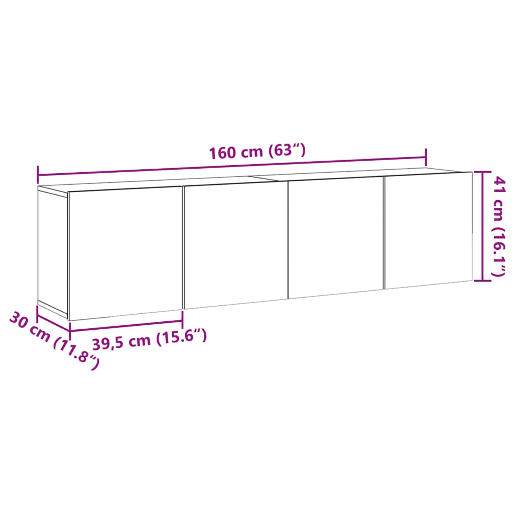 Настенные тумбы под телевизор 2 шт., дуб ручной работы, 80x30x41 см