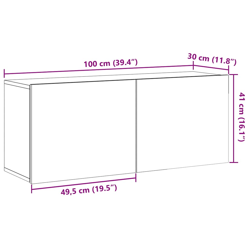 TV Kapp Seinale kinnitatav Vana Puit 100x30x41 cm