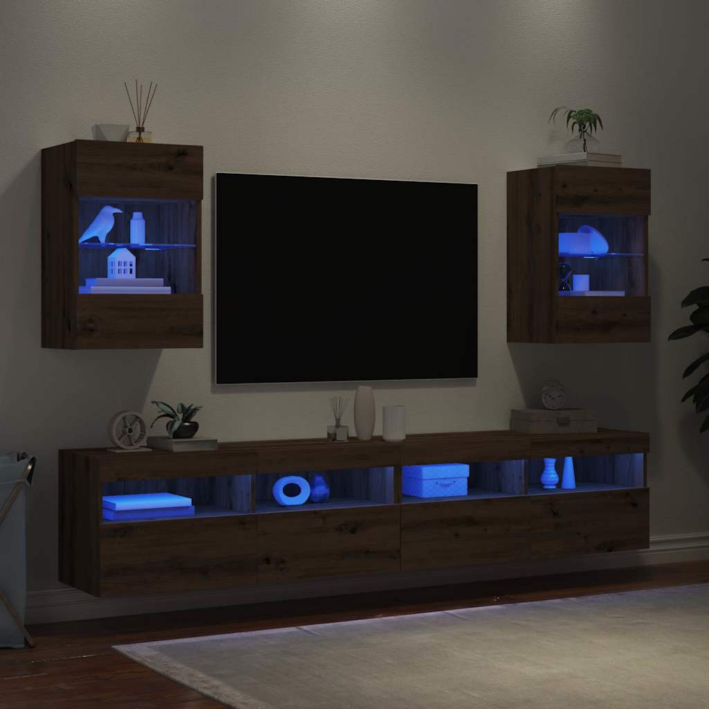 TV Seinakapid LED valgustitega 2 tk Artisan Oak 40x30x60,5 cm