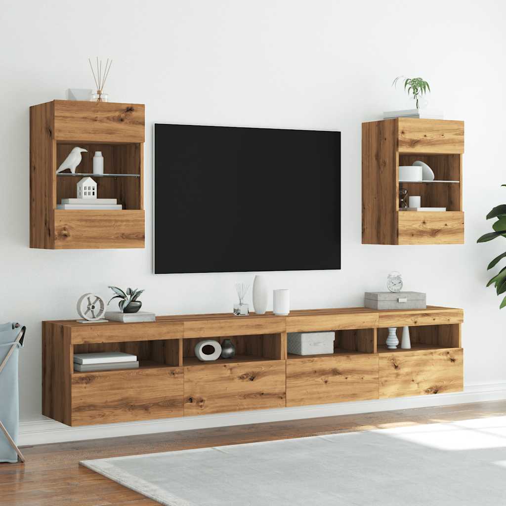 TV Seinakapid LED valgustitega 2 tk Artisan Oak 40x30x60,5 cm