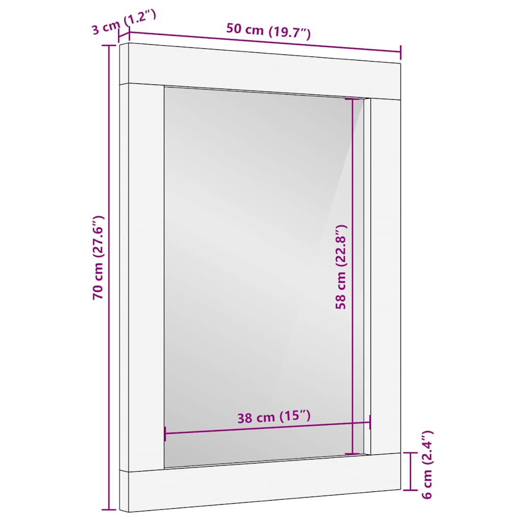 Зеркало для ванной серое 50x3x70 см из массива мангового дерева