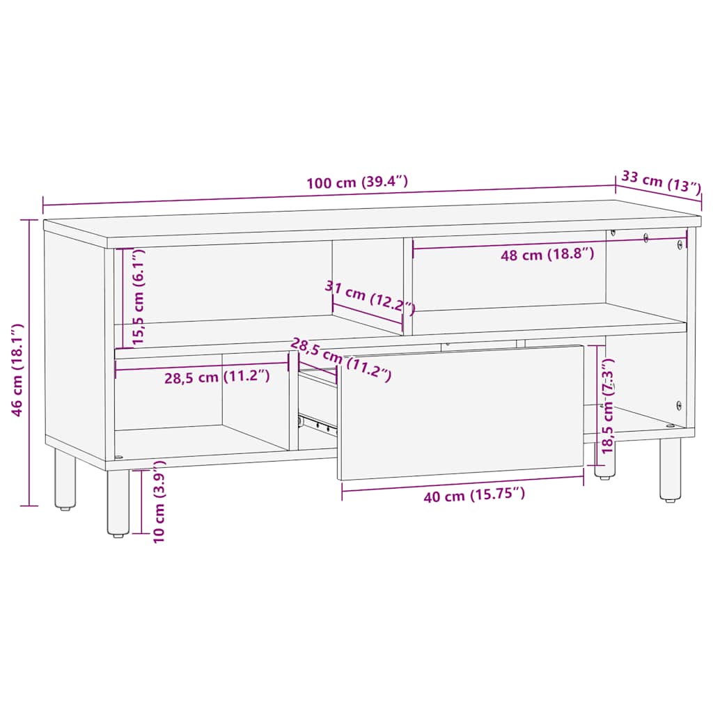 TV Kapp Pruun 100x33x46 cm Täispuidust Mango