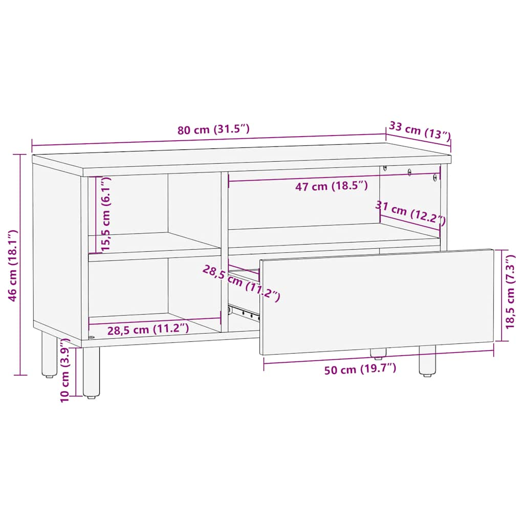 TV Kapp Pruun 80x33x46 cm Täispuidust Mango