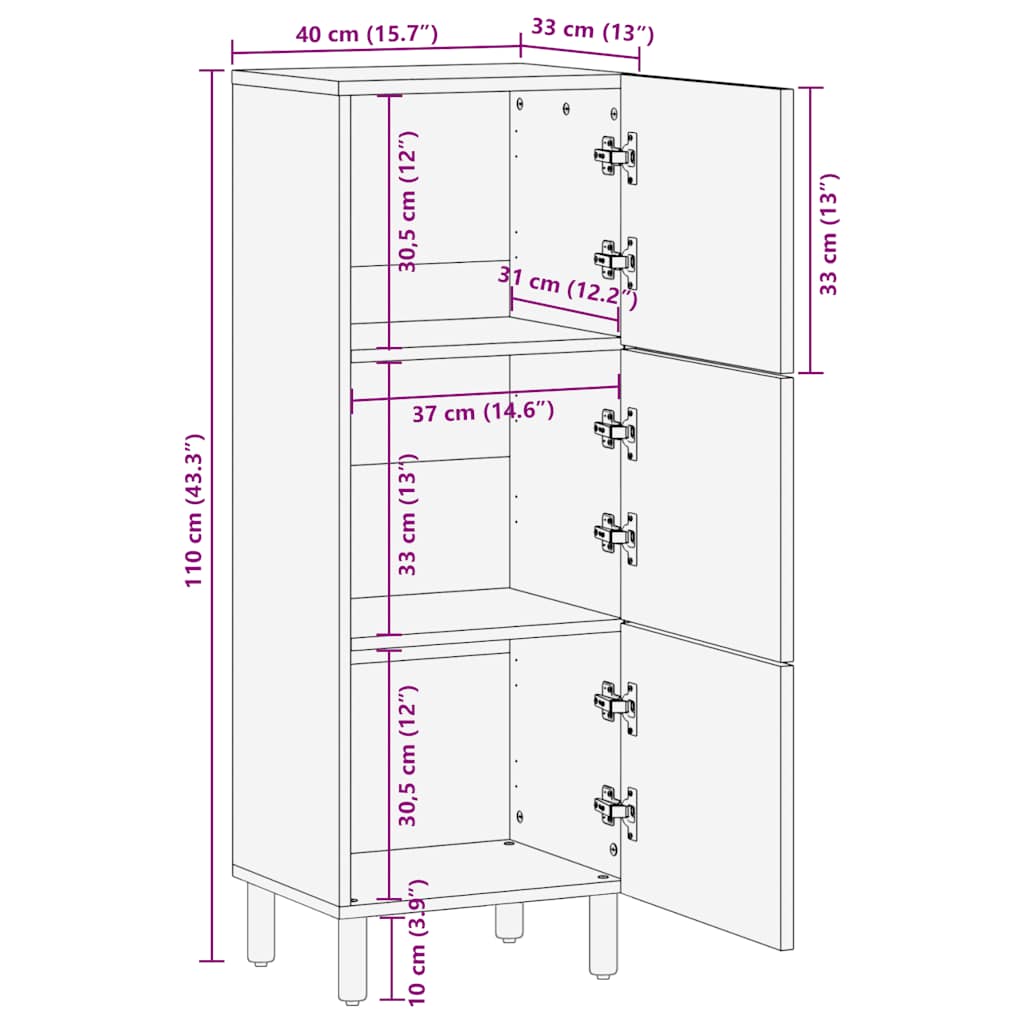 Highboard Pruun 40x33x110 cm Täispuidust Mango