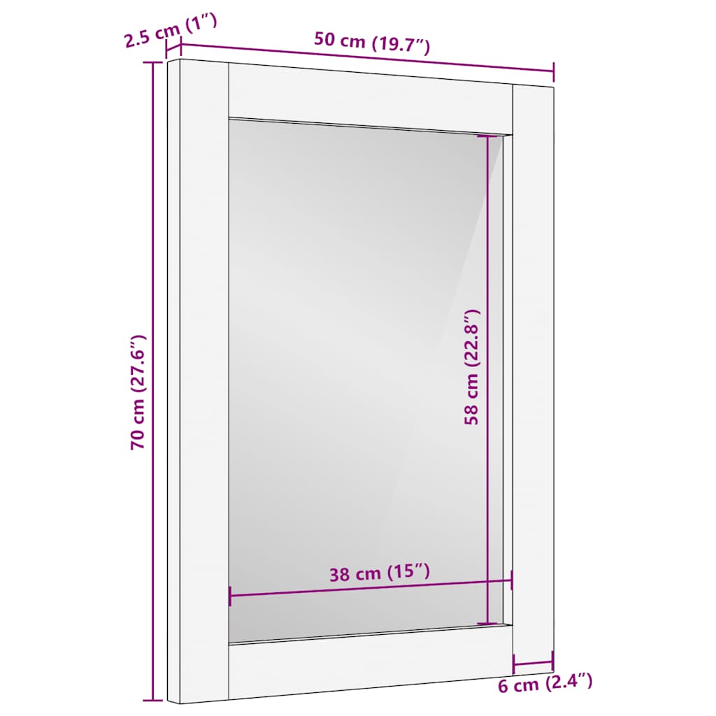 Зеркало для ванной комнаты коричневое 50x70x3 см из массива мангового дерева