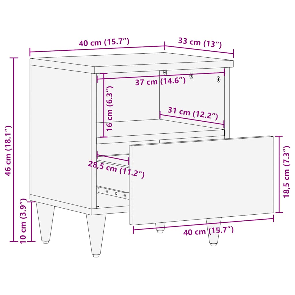 тумбочка прикроватная светло-серая 40x33x46 см массив мангового дерева