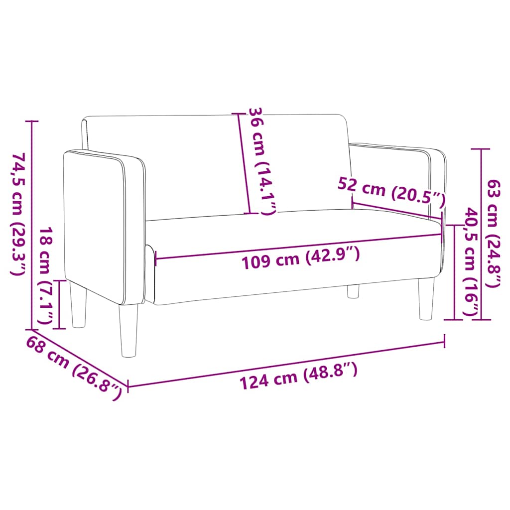 Loveseat diivan helehall 109 cm velvetist kangas