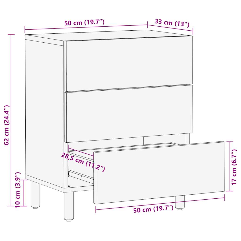 Voodikapp Must 50x33x62 cm Massiivne töötlemata puit Mango