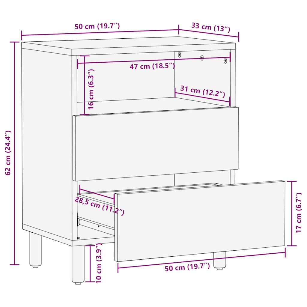 Voodikapp Must 50x33x62 cm Massiivne töötlemata puit Mango