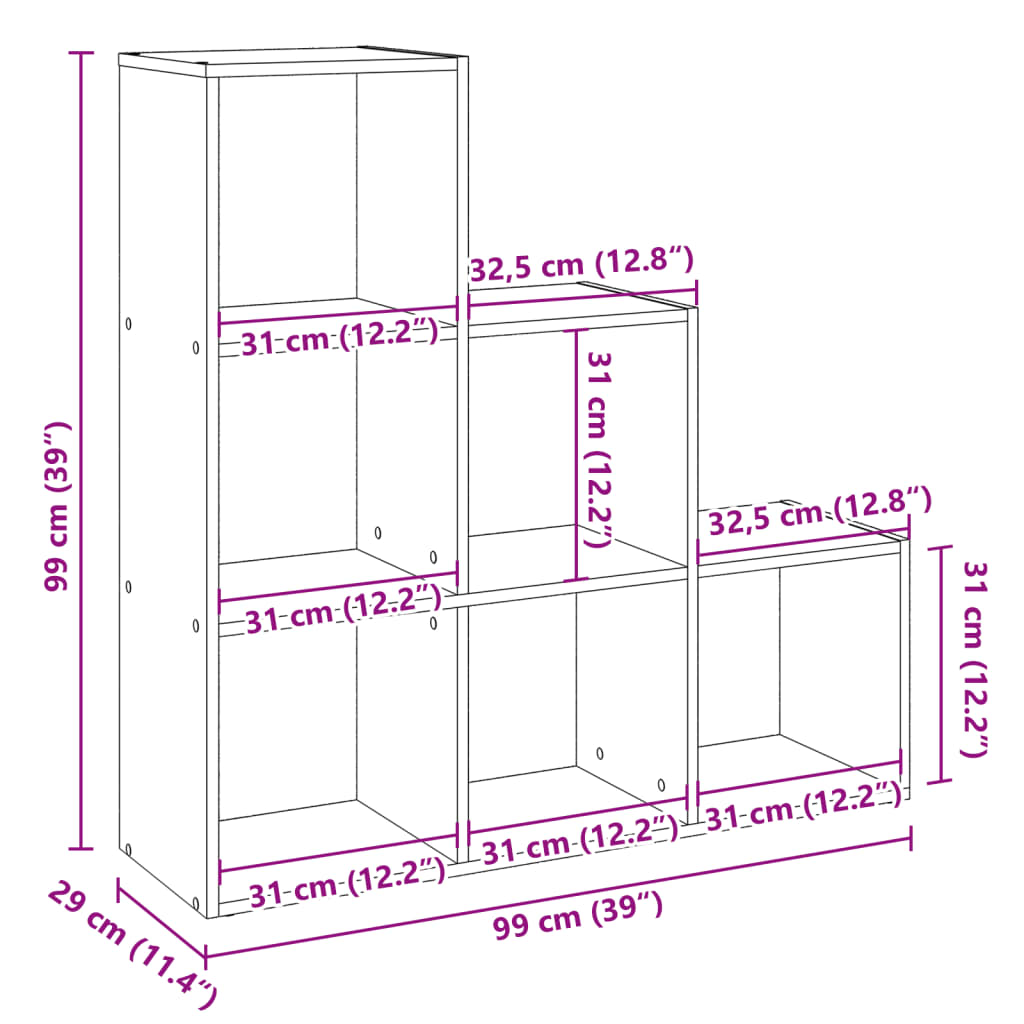 ruumijagaja 3 korrust, Sonoma tamm, 99x29x99 cm, tehispuit