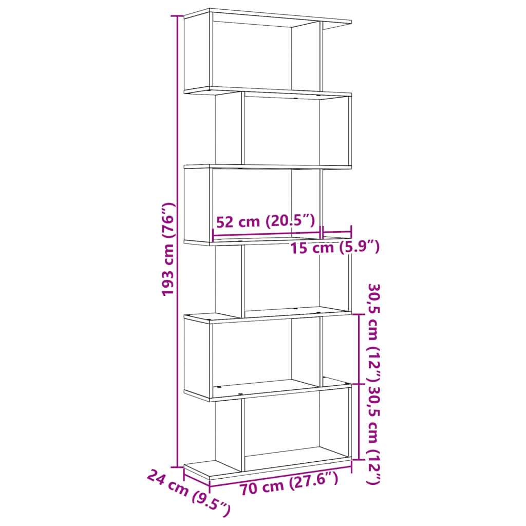 перегородка 6-ти ярусная, белая, 70x24x193 см, искусственное дерево