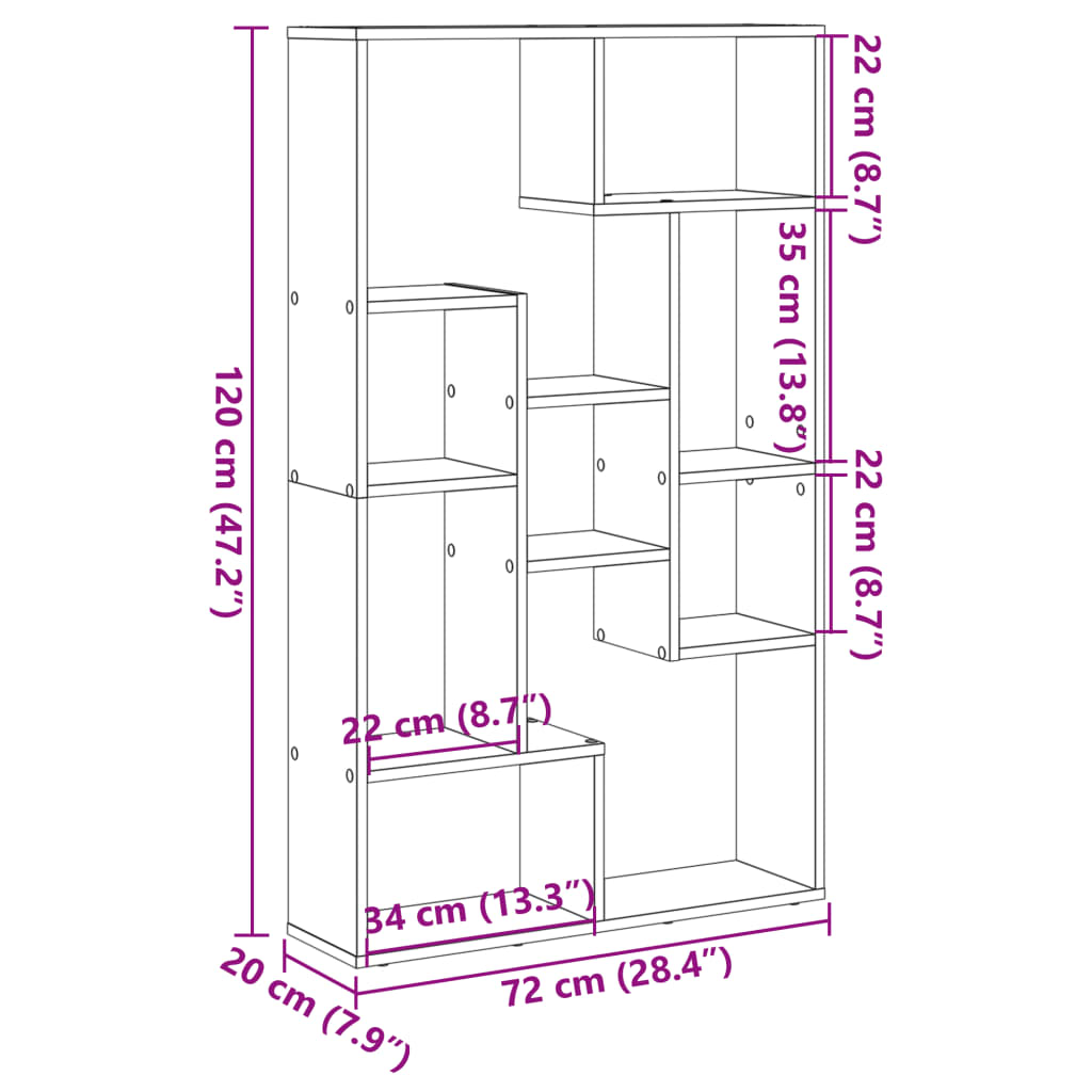 raamatualus, hall Sonoma tamm, 72x28x109 cm, tehispuit